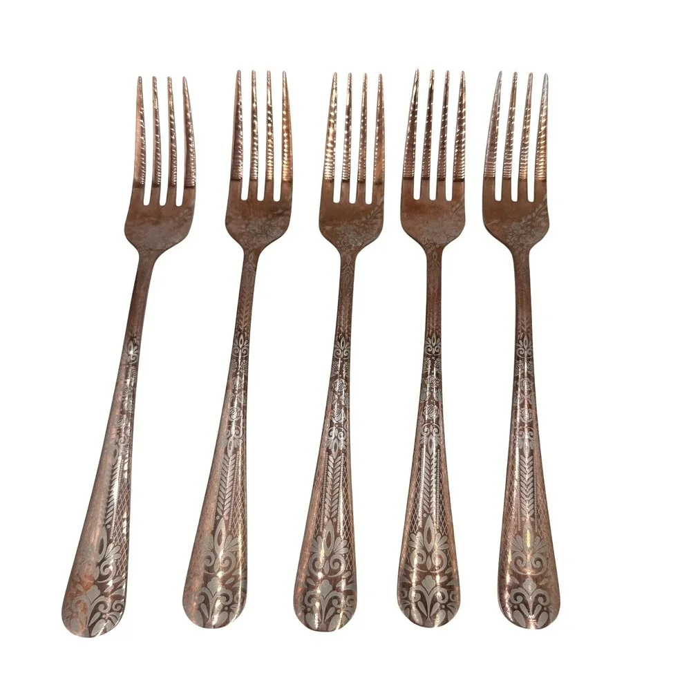 Mismatched Flatware Set‎ 31pc Copper Rose Gold Mixed Patterns